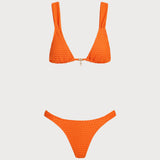 Oranžinis Elastingas Juosmens Tekstūruotas Bikini Komplektas