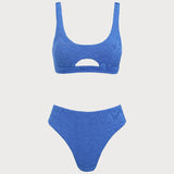 Karališkos mėlynos U formos tekstūruotas bikini rinkinys