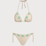 Khaki Halter Contrast Triangle Bikini Set
