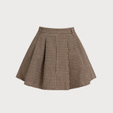 Rudas Plaid Suknelė" can be rewritten as "Brown Plaid Dress.