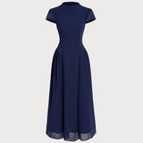 Blue Puff Sleeve Midi Dress
