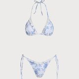 Žydras Gėlių Šnervinis Bikini Komplektas