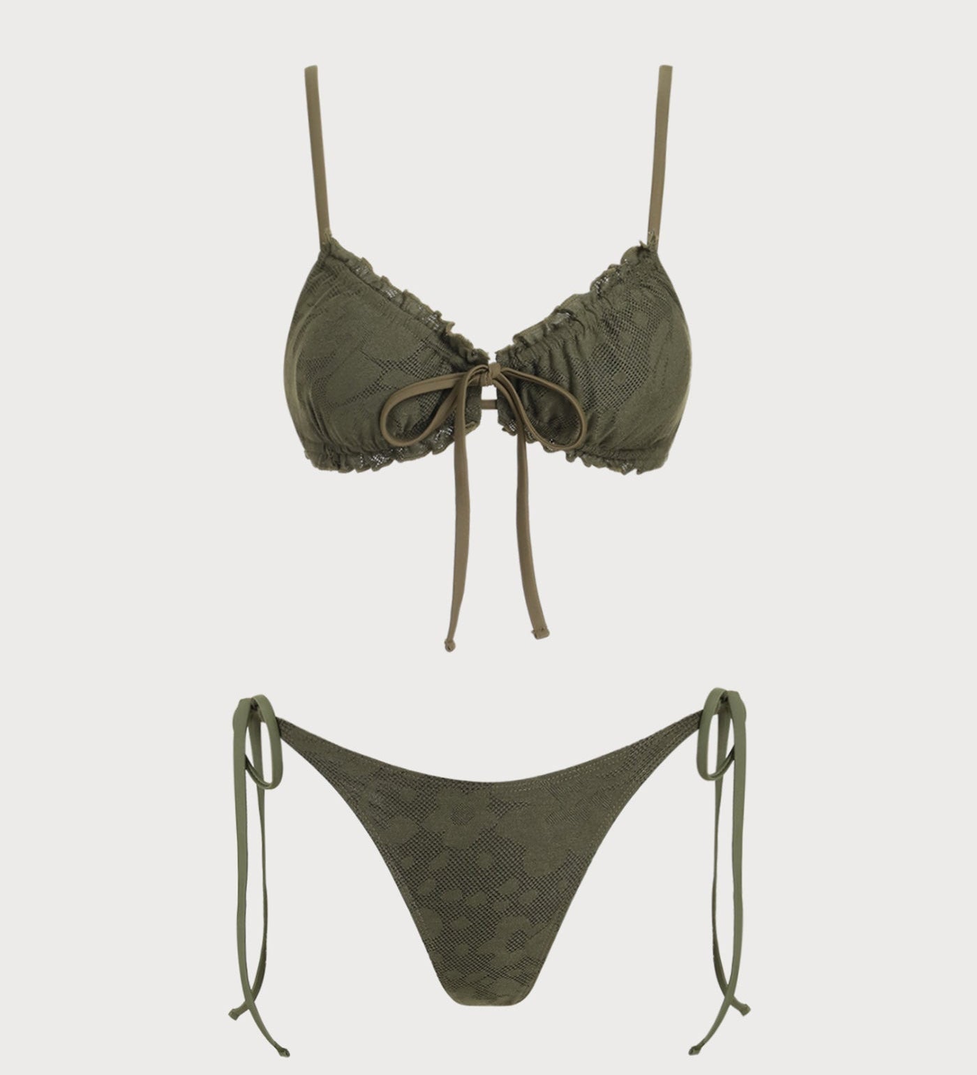 Armijos Žalios Jacquard Bikini Rinkinys
