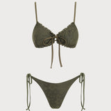 Armijos Žalios Jacquard Bikini Rinkinys