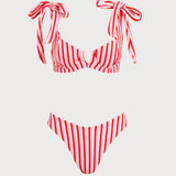 Rožinis Juostuotas Bikini Komplektas