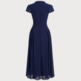 Blue Puff Sleeve Midi Dress