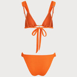 Oranžinis Elastingas Juosmens Tekstūruotas Bikini Komplektas