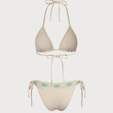 Khaki Halter Contrast Triangle Bikini Set