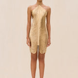 Gențiana – Rochie mini metalică cu croială sculpturală
