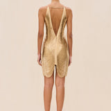 Gențiana – Rochie mini metalică cu croială sculpturală