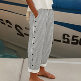 Caitlin | Pantaloni cu Butoni și Dungi Eleganți