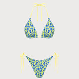 Žydras Halterio Gėlių Apverčiamas Bikini Rinkinys