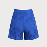 Blue Embroidered Cotton Shorts