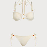 Bežinis tekstūruotas bandeau bikini komplektas