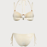 Bežinis tekstūruotas bandeau bikini komplektas