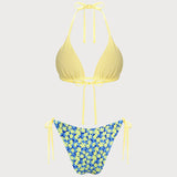 Žydras Halterio Gėlių Apverčiamas Bikini Rinkinys