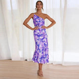 Felicia – Rochie maxi asimetrică cu model floral delicat