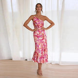 Felicia – Rochie maxi asimetrică cu model floral delicat