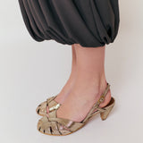 Vintage Champagne Banie 50 Stiletto Lizard Metal Goat