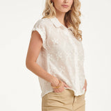Blouse Met Bloemen Borduursel En Korte Mouwen | White