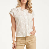 Blouse Met Bloemen Borduursel En Korte Mouwen | White