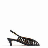 Carminho 40 Black Stiletto Polished Pleated Goat Leather