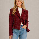 Raudona Plaid Dvigubo Uždarymo Striukė