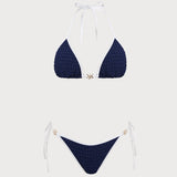 Kontrastingas mėlynas halter tipo bikini rinkinys