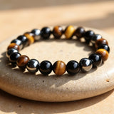 Bracelet "3 Protections" en Oeil de Tigre, Hématite & Obsidienne Noire - larbredeschakras.com