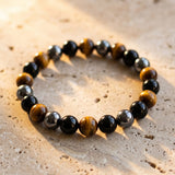 Bracelet "3 Protections" en Oeil de Tigre, Hématite & Obsidienne Noire - larbredeschakras.com