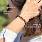 Bracelet "3 Protections" en Oeil de Tigre, Hématite & Obsidienne Noire - larbredeschakras.com