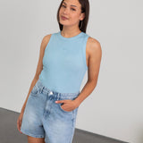 SIDE HEART DENIM MOM SHORT BLUE