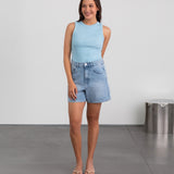 SIDE HEART DENIM MOM SHORT BLUE