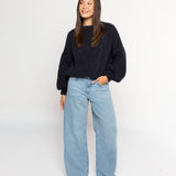 SIDE HEART WIDE LEG JEANS BLUE