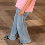 SIDE HEART WIDE LEG JEANS ORANGE PINK
