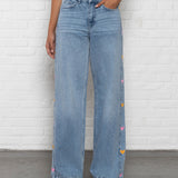 SIDE HEART WIDE LEG JEANS ORANGE PINK
