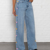 SIDE HEART WIDE LEG JEANS ORANGE PINK