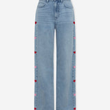 SIDE HEART WIDE LEG JEANS RED PINK