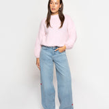 SIDE HEART WIDE LEG JEANS RED PINK