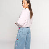 SIDE HEART WIDE LEG JEANS RED PINK