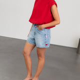 SIDE HEART DENIM MOM SHORT RED PINK