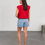 SIDE HEART DENIM MOM SHORT RED PINK