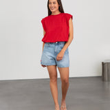 SIDE HEART DENIM MOM SHORT RED PINK