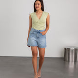 SIDE HEART DENIM MOM SHORT PISTACHE - most-wanted.com