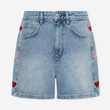 SIDE HEART DENIM MOM SHORT RED PINK