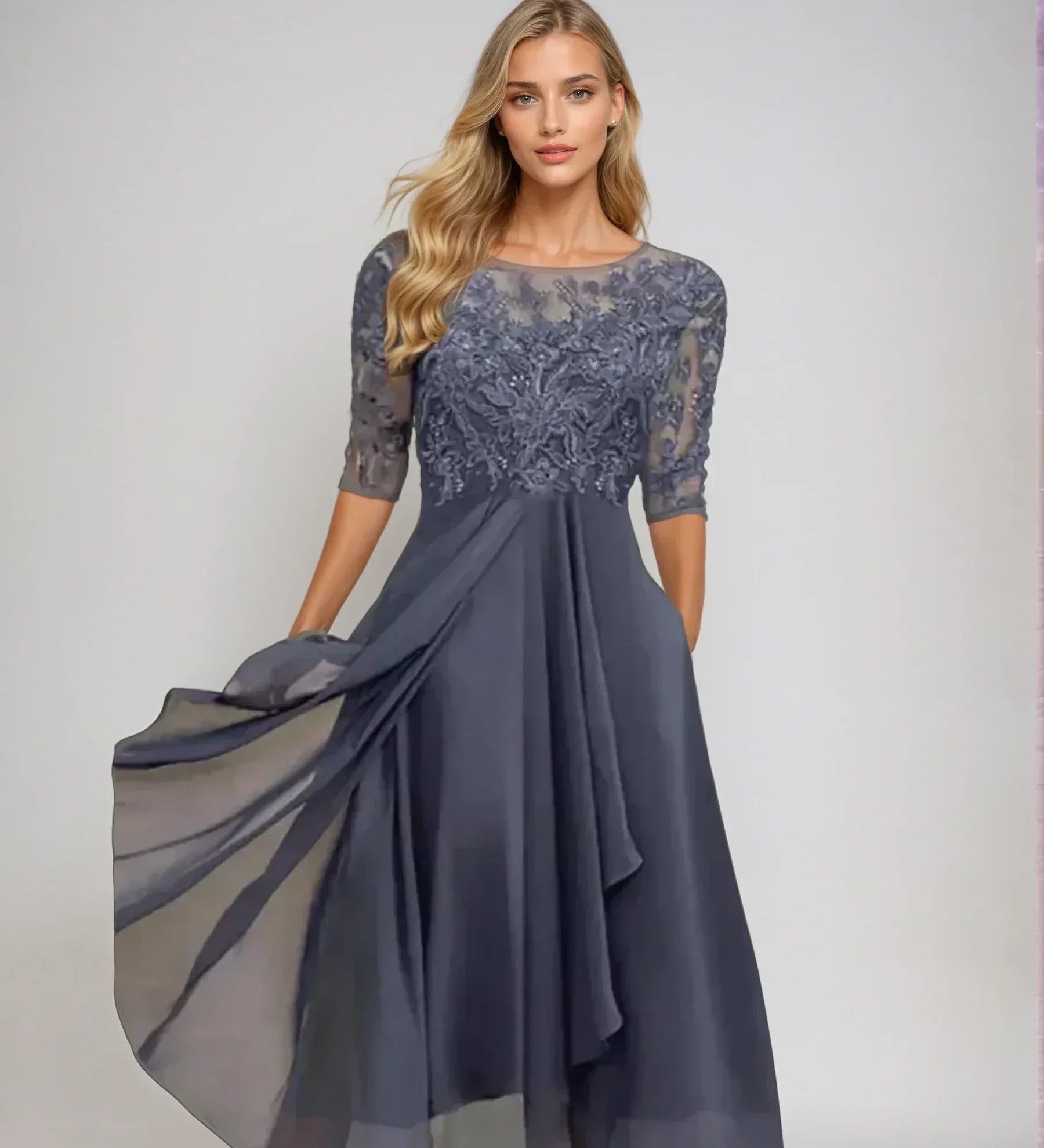Prabangi elegantiška nėriniuota suknelė