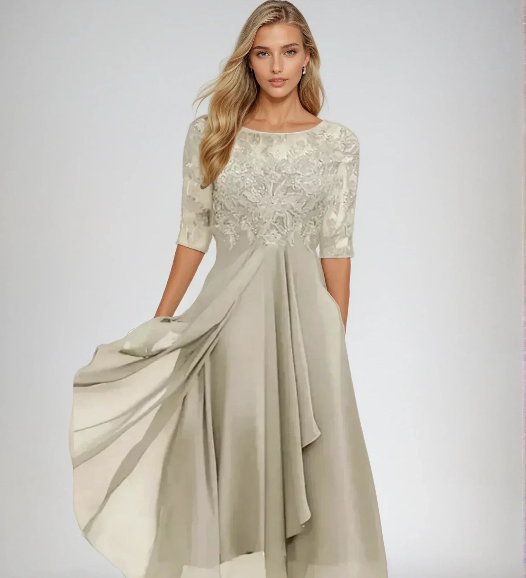 Prabangi elegantiška nėriniuota suknelė