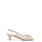 Carminho 40 Shimmering Sheepskin and Mesh in White Sand