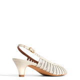 Carminho 40 Shimmering Sheepskin and Mesh in White Sand