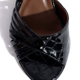 Hermine 50 Stiletto Polished Black Crocodile Leather